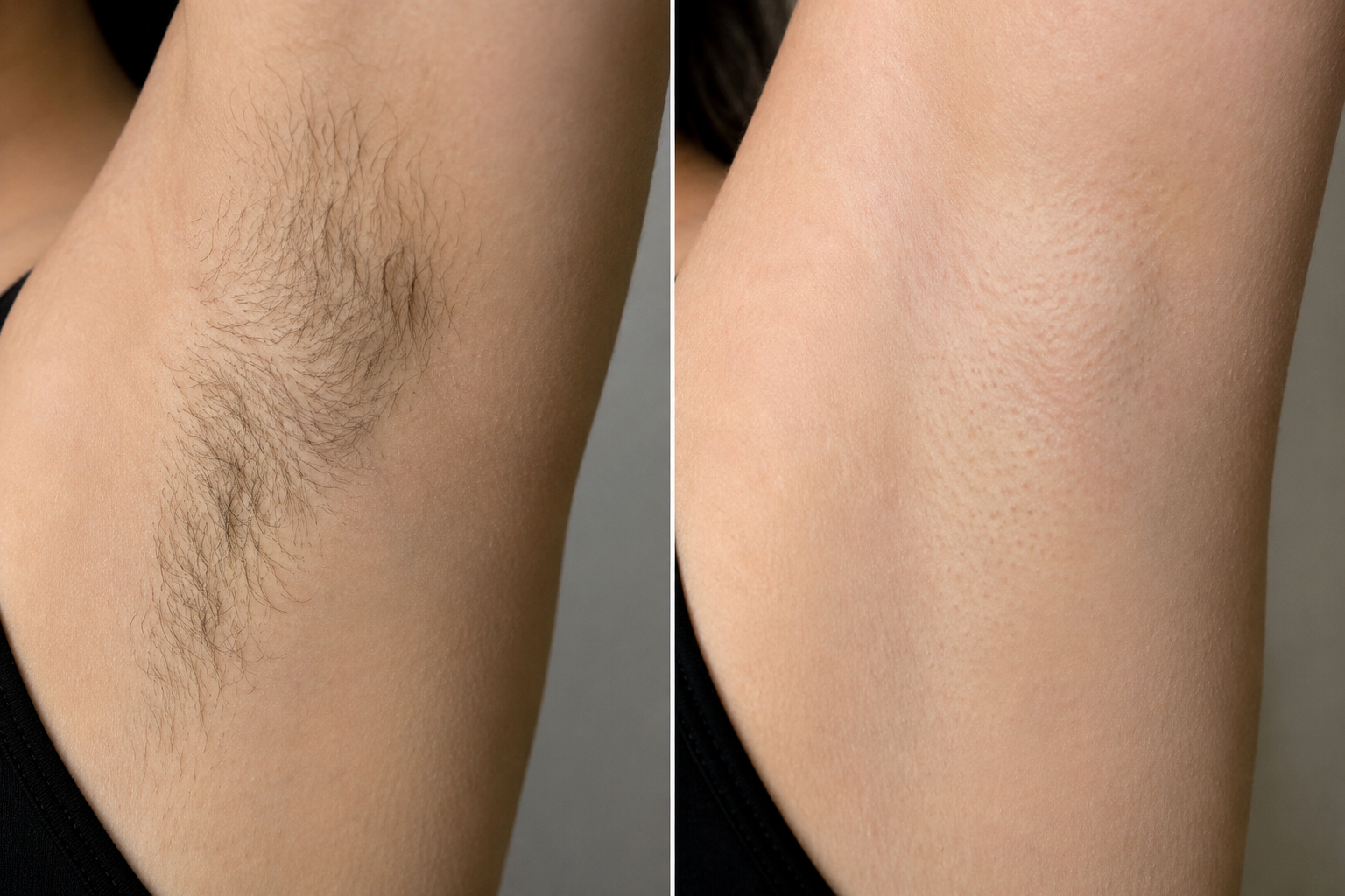 Vorher-Nachher-Vergleich einer Achselbehandlung mit dem Diodenlaser